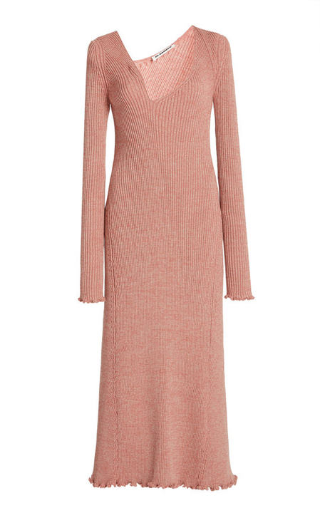 Asymmetric Neckline Ribbed Wool-Blend Dress展示图