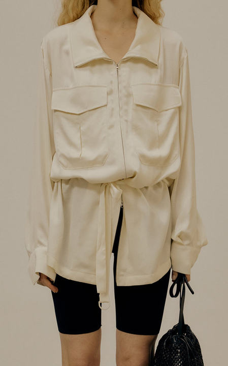 Belted Crepe De Chine Zip-Front Jacket展示图