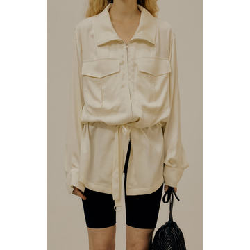 Belted Crepe De Chine Zip-Front Jacket