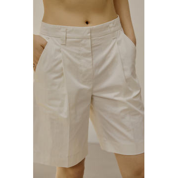 Pleated Cotton-Blend Poplin Shorts