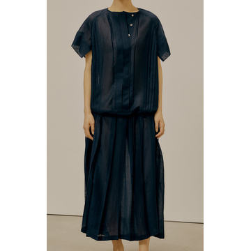 Pleated Voile Maxi Shirt Dress