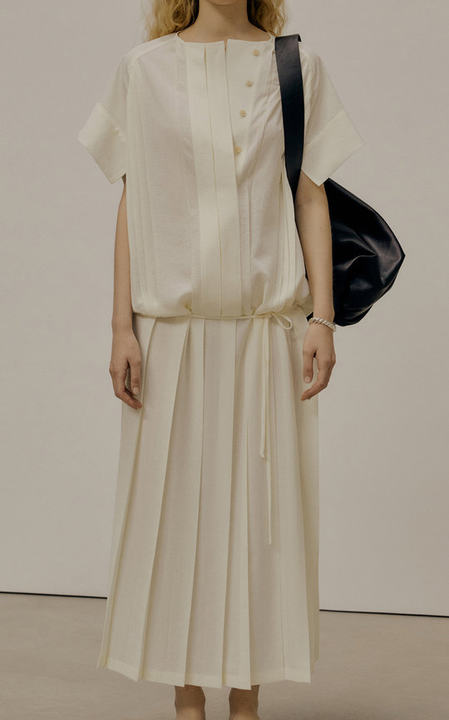 Pleated Voile Maxi Shirt Dress展示图