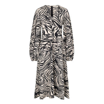 Rosen Puff-Sleeve Zebra-Print Crepe Midi Dress
