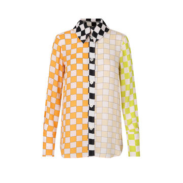 James Mixed-Check Crepe Shirt