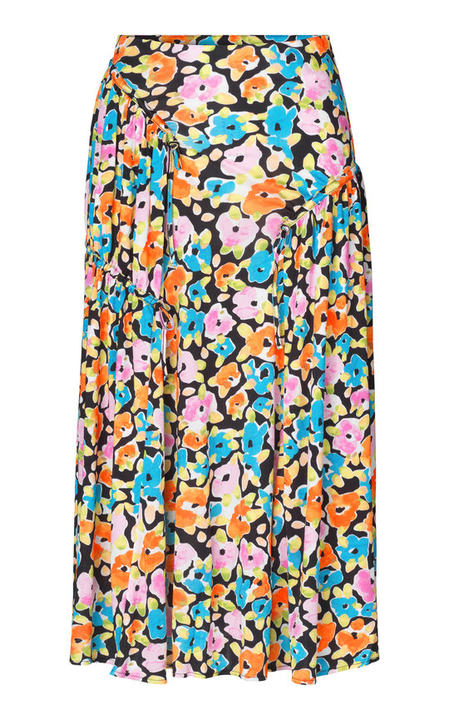 Paloma Ruched Floral Crepe Midi Skirt展示图