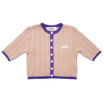 短版針織衫 咖啡色/紫色