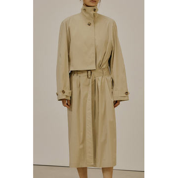 Shirred Cotton-Blend Trench Coat