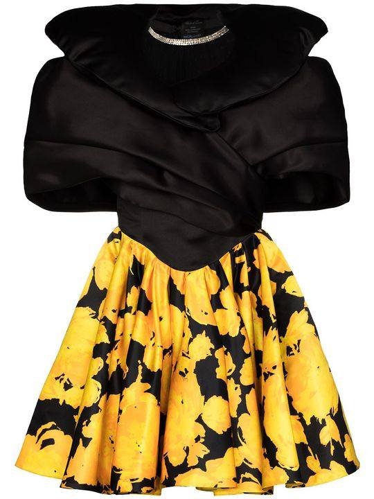 Exaggerated collar floral print silk mini dress展示图