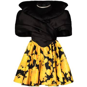 Exaggerated collar floral print silk mini dress