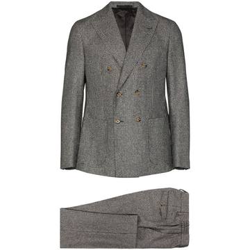 double-breasted check wool suit