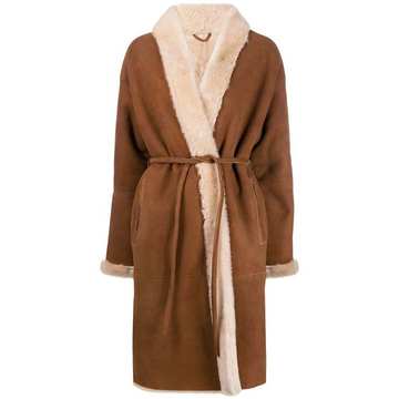 belted faux-fur coat