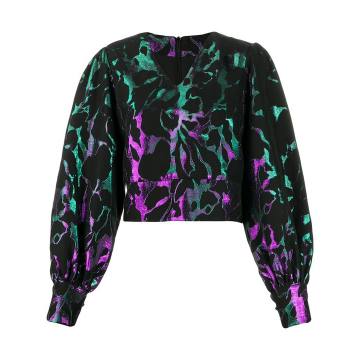 abstract print cropped blouse