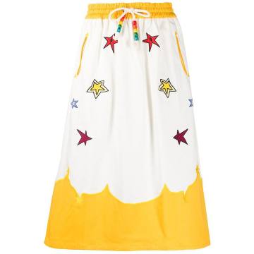 embroidered patch midi skirt
