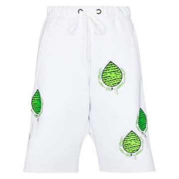 embroidered-patch long-line track shorts
