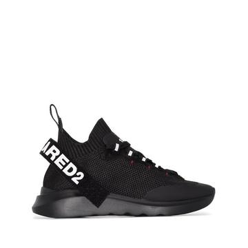 black logo strap high top sneakers