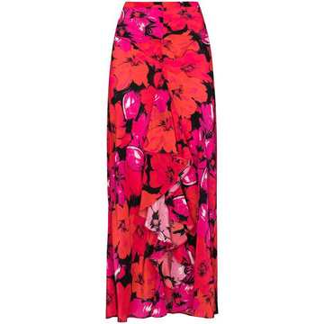 high waist floral silk skirt