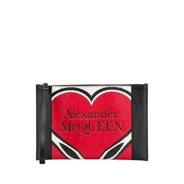 heart motif clutch bag