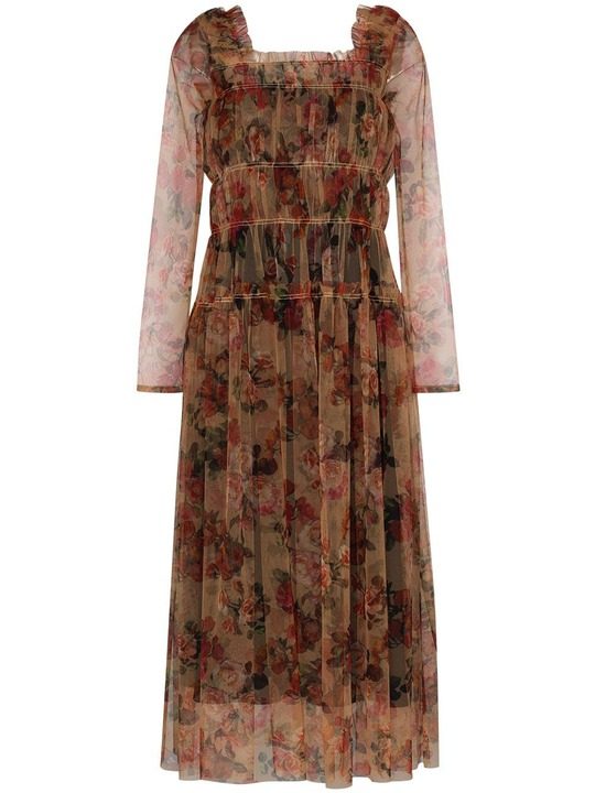 gathered floral print tulle dress展示图