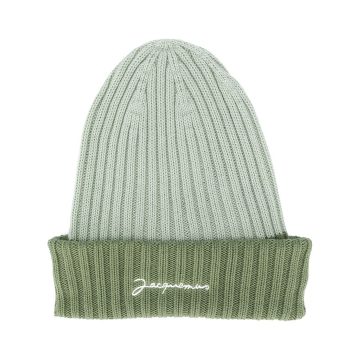 logo-embroidered ribbed beanie