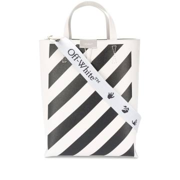 striped leather tote bag