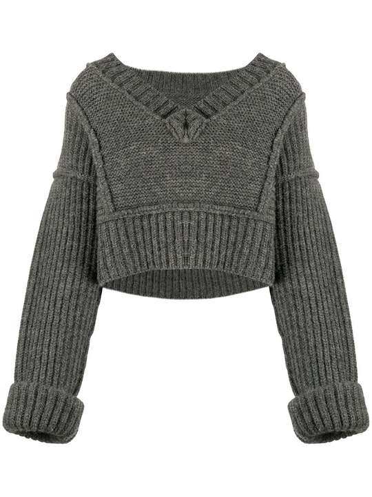 chunky v-neck knitted jumper展示图