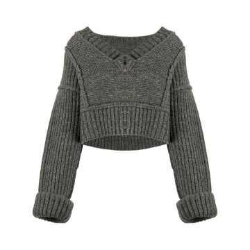 chunky v-neck knitted jumper