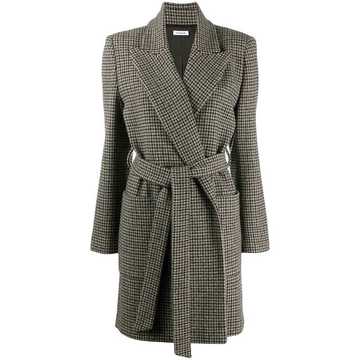 tie-waist houndstooth coat