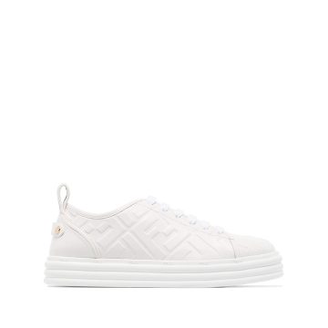 white logo embossed leather sneakers