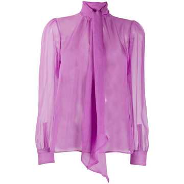 pussy-bow sheer silk blouse