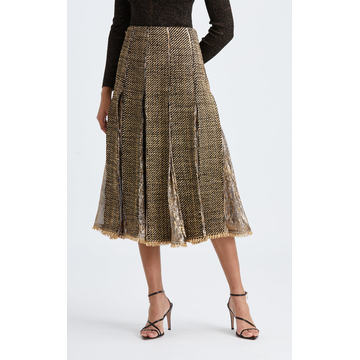 Pleated Metallic Midi Skirt