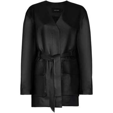 faux leather belted coat