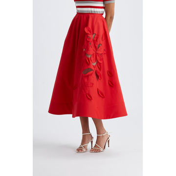 Mid-Rise A-Line Cotton-Blend Laser-Cut Skirt