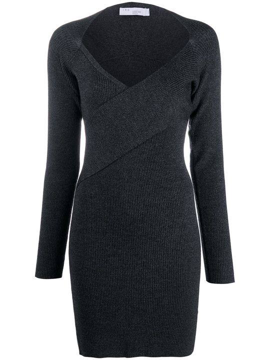 wrap-front ribbed knit dress展示图