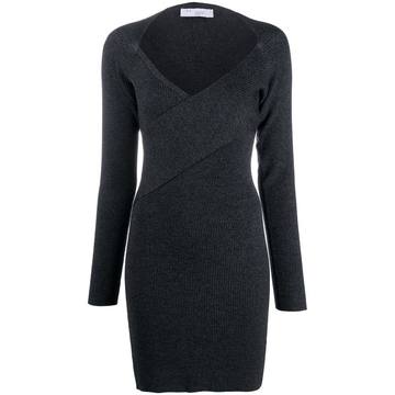 wrap-front ribbed knit dress