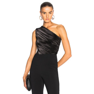 Stretch Lame One Shoulder Bodysuit