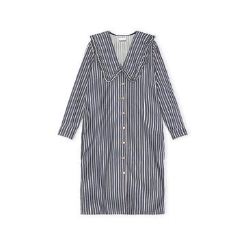 Mixed Stripe Denim Oversized Shirt Dress