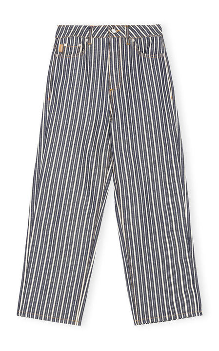 Mixed Stripe High-Waisted Cropped Jeans展示图