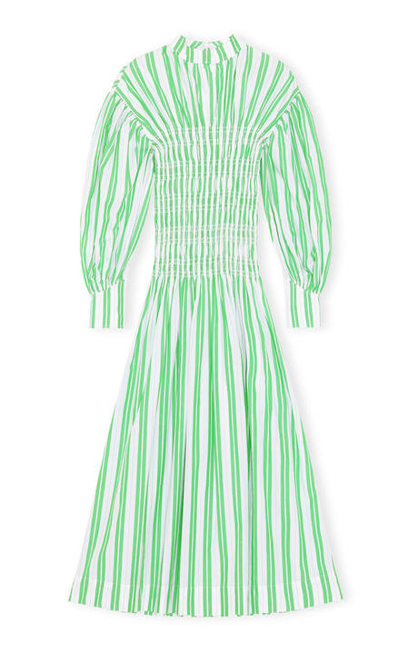 Stripe Cotton Smocked Midi Dress展示图