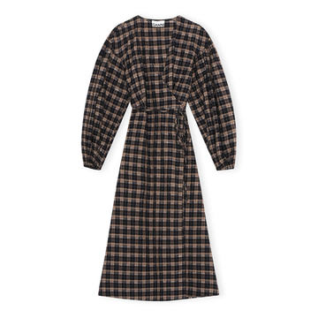 Seersucker Check Wrap Maxi Dress