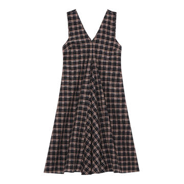 Seersucker Check Sleeveless Midi Dress