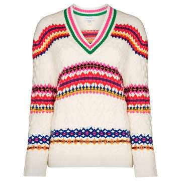 V-neck intarsia pattern sweater