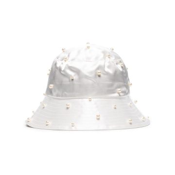 White Mallorie silk pearl embellished bucket hat