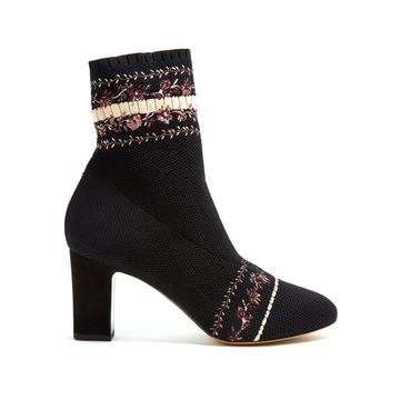 Anna floral-embroidery sock ankle boot