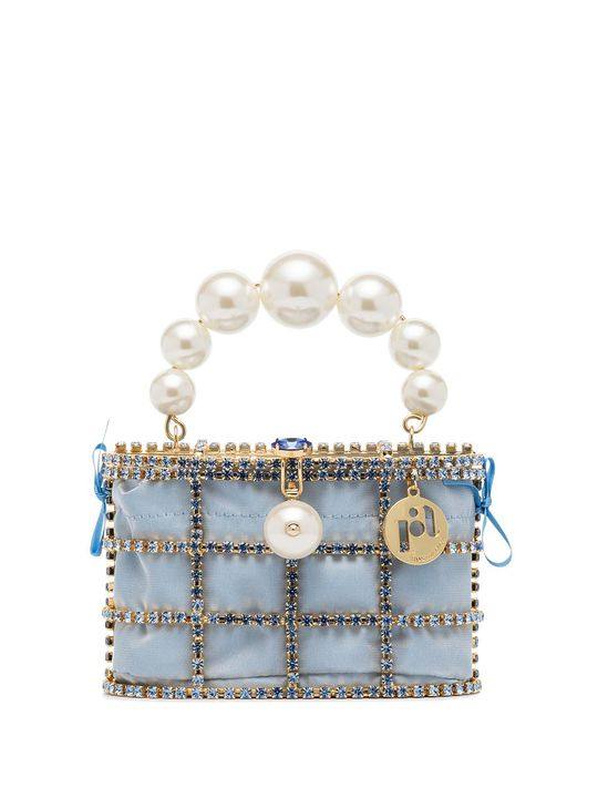 blue Holli crystal embellished cage clutch展示图