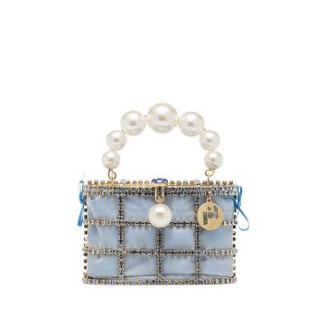 blue Holli crystal embellished cage clutch