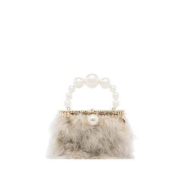 grey nuvola faux pearl feather clutch bag