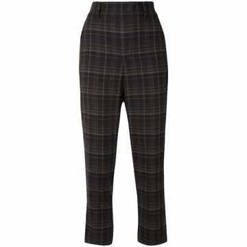 plaid print pull-on trousers