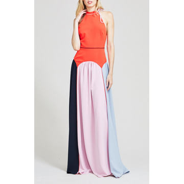 Colorblock Fluid Crepe Halter Gown