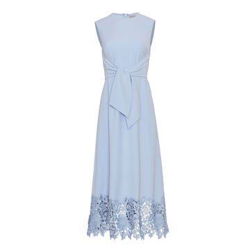 Embroidered Applique Fluid Crepe Midi Dress