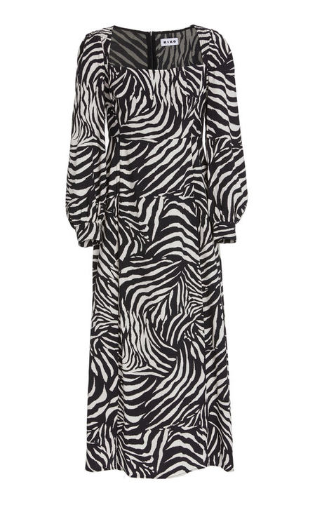 Mara Zebra-Print Crepe Midi Dress展示图